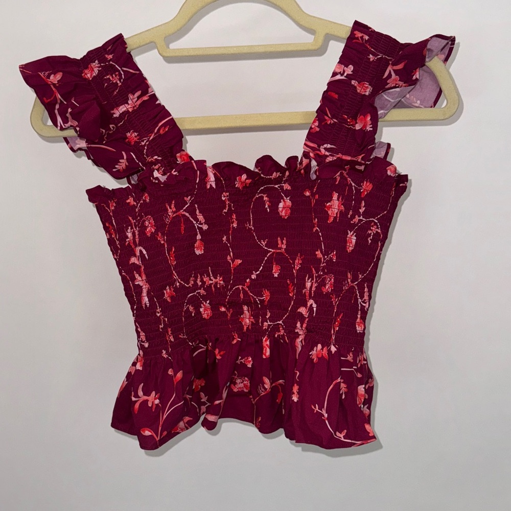 HILL HOUSE Paz Nap Top in Small (S) NWOT - Burgundy Botanical - Picture 5 of 10